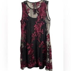 Karen Kane Floral Embroidered Lace Overlay Shift Dress Size Large